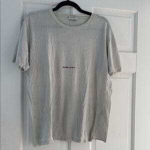Saint Laurent Men's Light Gray Center Logo Crew Tee